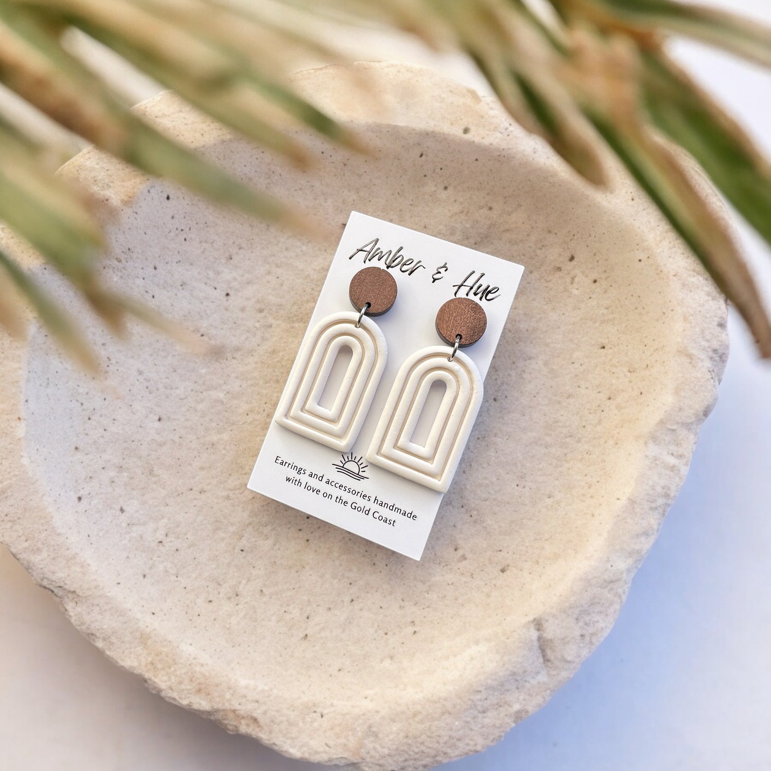 Wooden stud dangle earrings