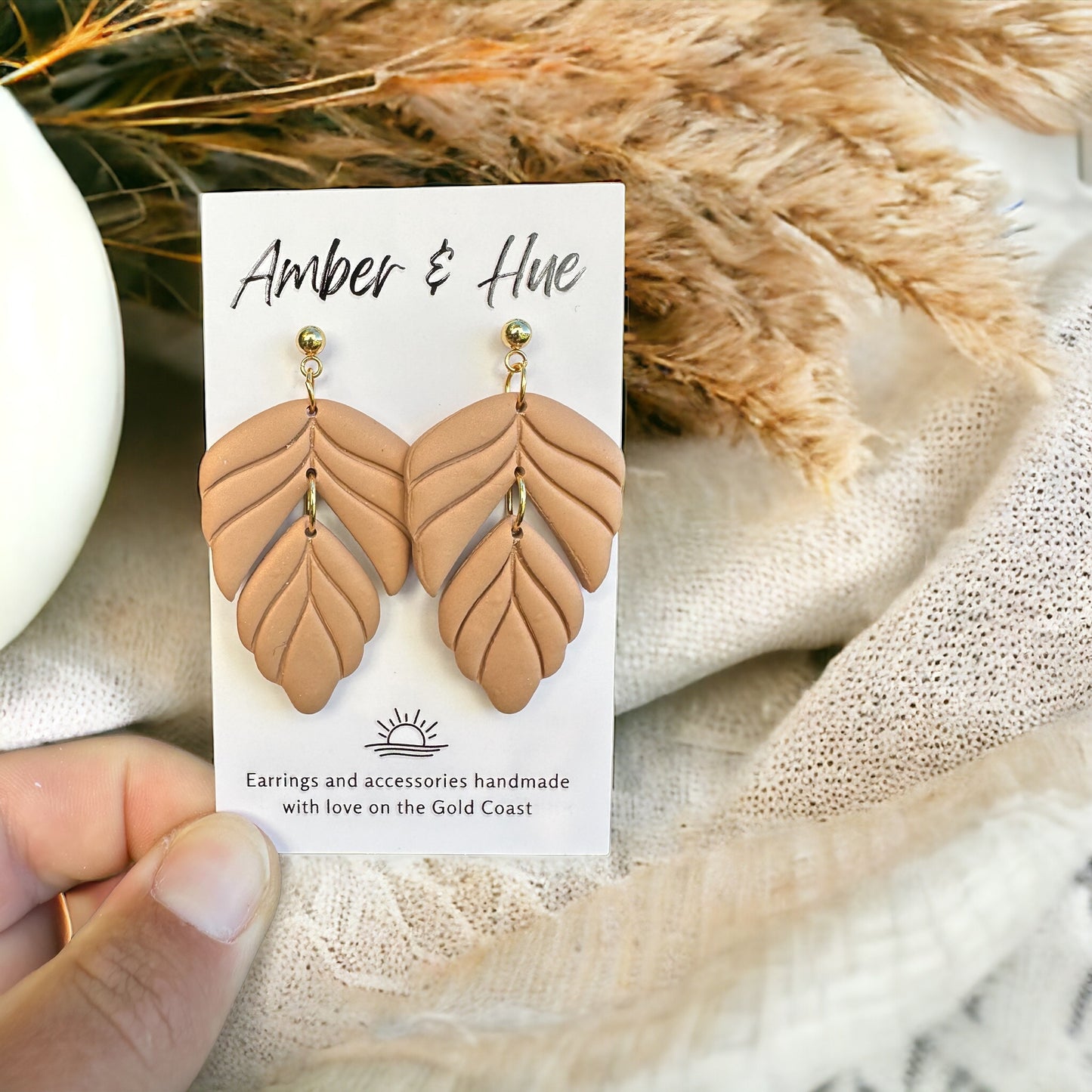 Two Tier Heavenly Dangle Earrings Tan