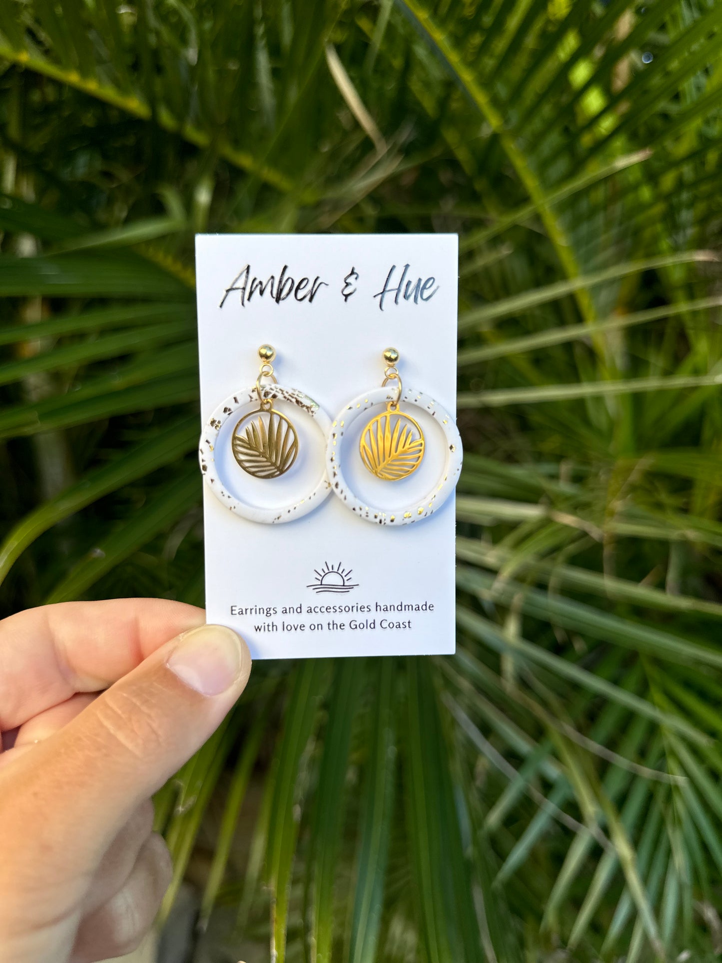 Hoop White Dangle Earrings With Gold Charm