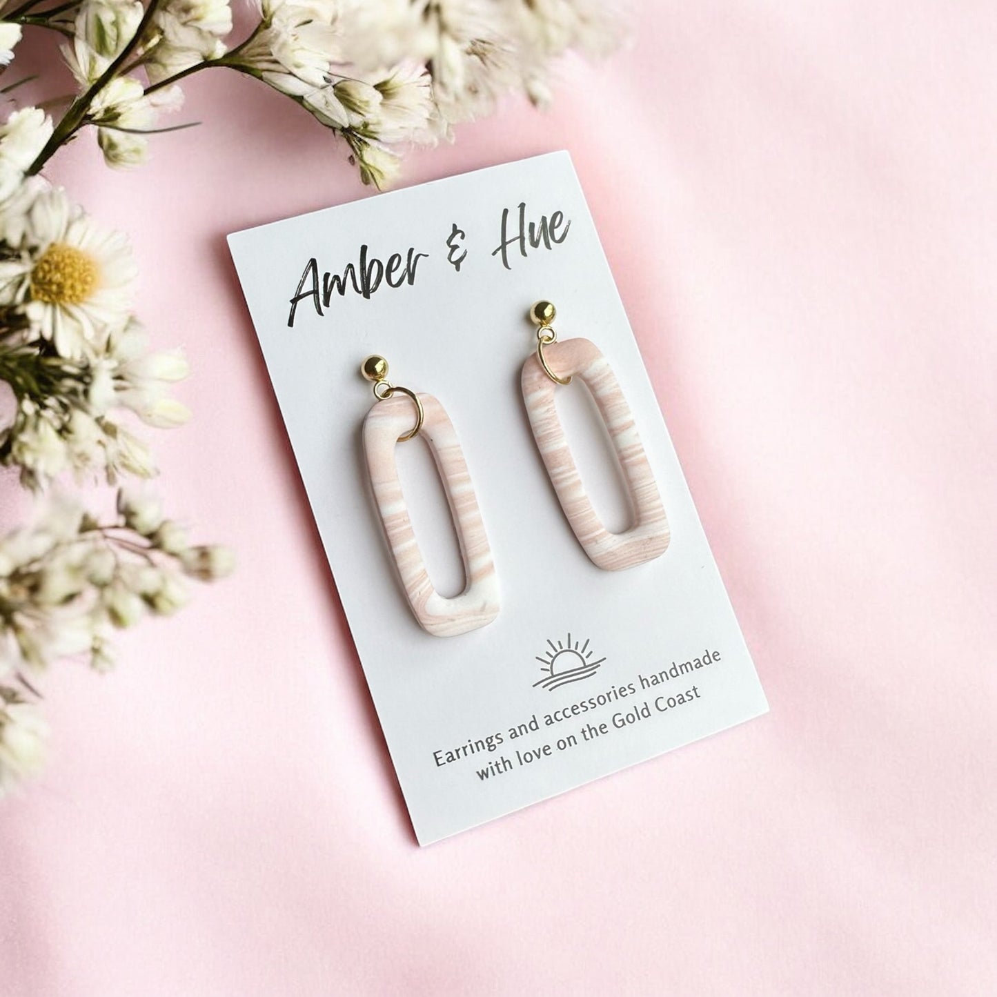 Marbled Pink Rounded Rectangle Earrings