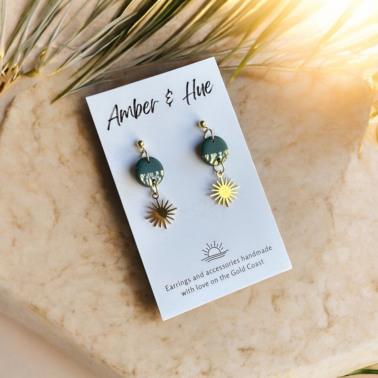 Celestial Green and Gold Charm Dangle Earrings
