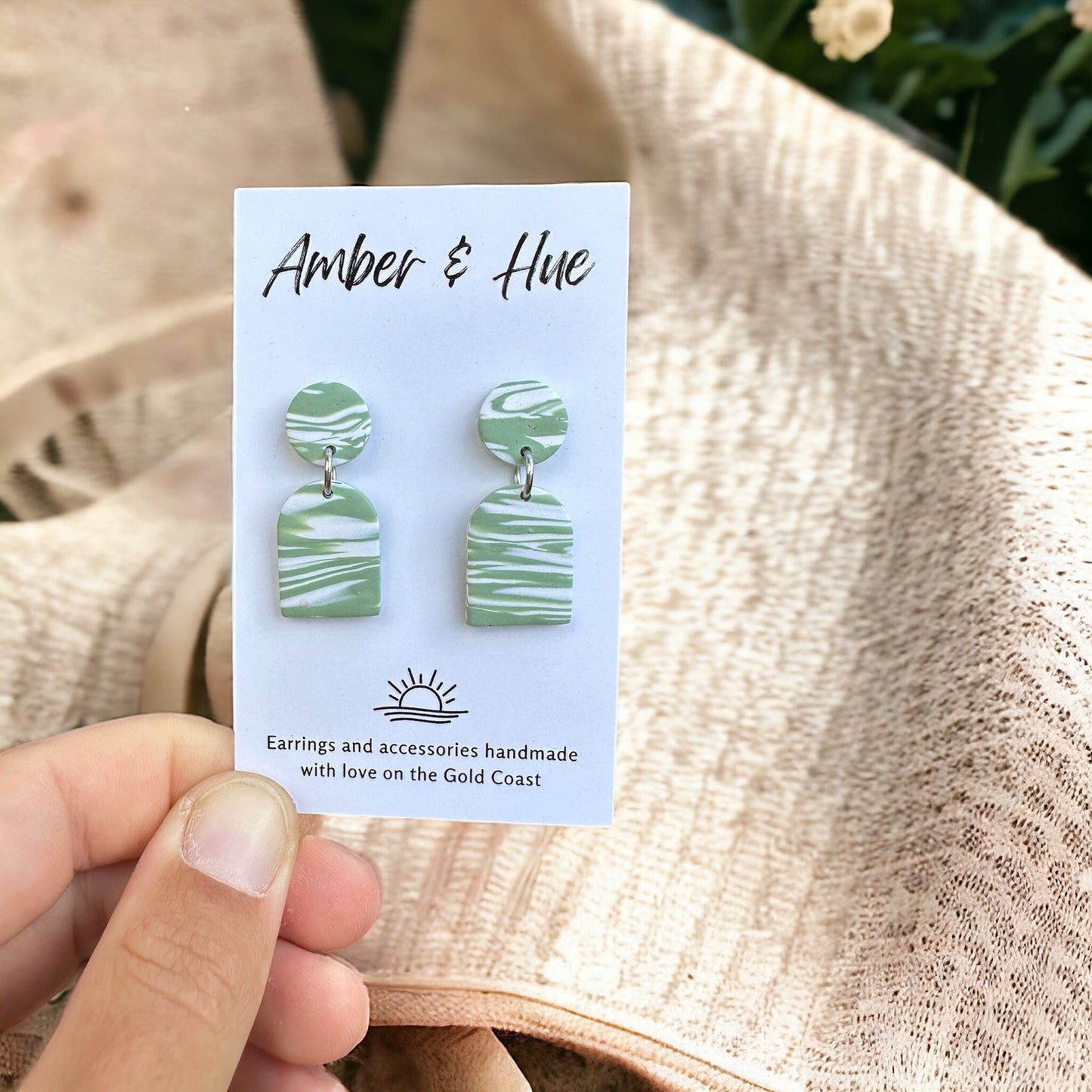 Green and White Small Arch Dangles