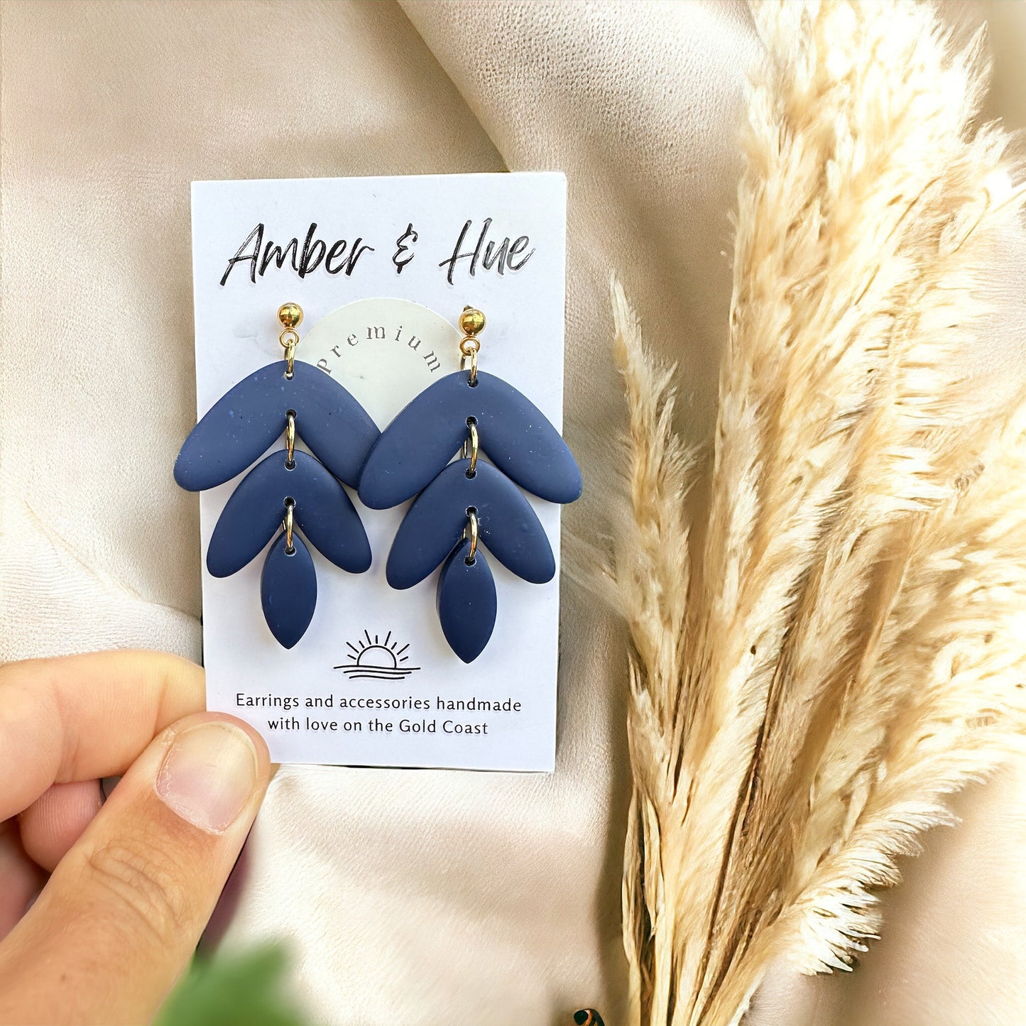 Three Tier Navy Blue Statement Dangles