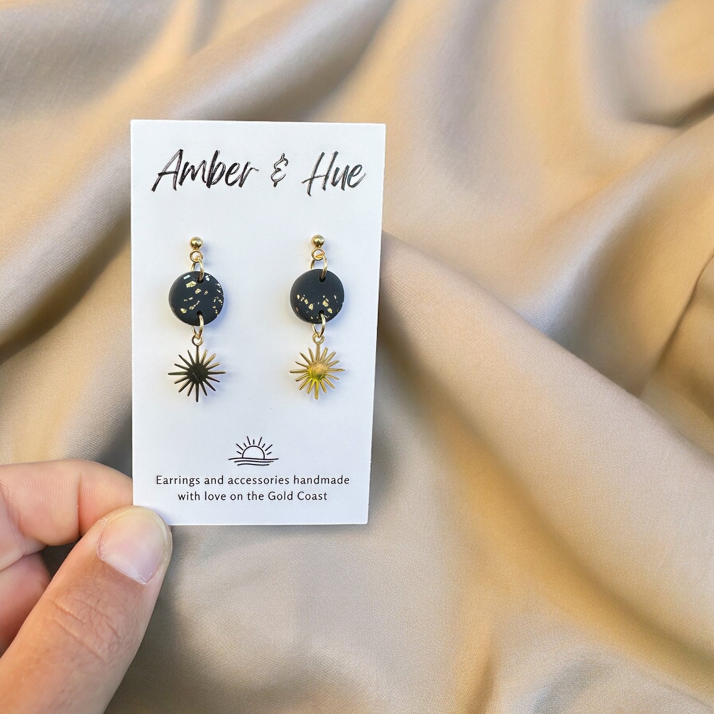 Celestial Charm Black and Gold Dangle Earrings