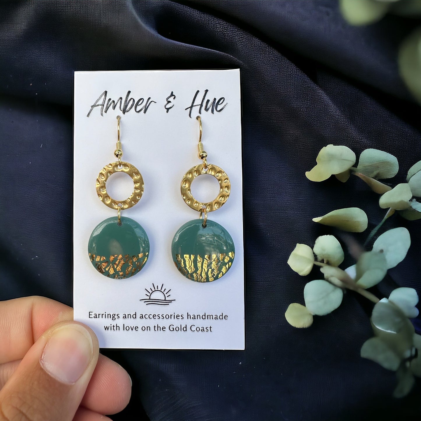 Green and Gold Round Hook Earrings