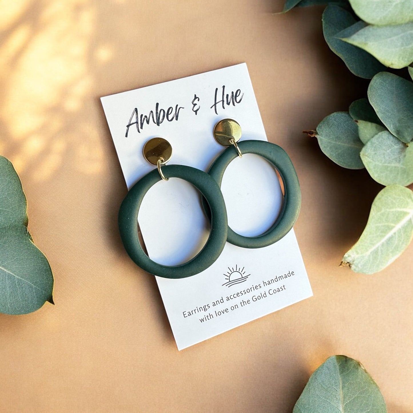 Large Green and Gold Hoop Earrings
