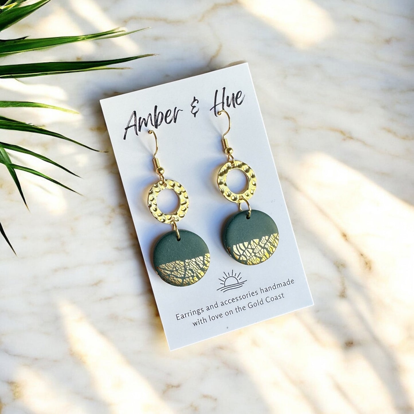 Green Gold Dainty Ring Hook Earrings