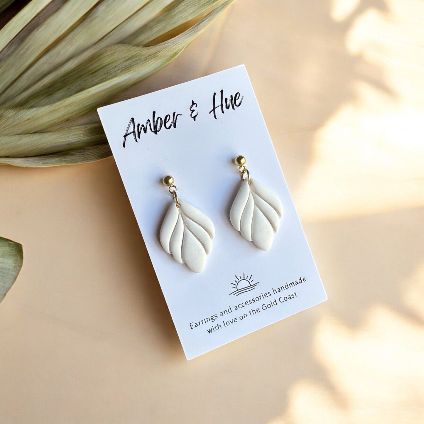 Leaf Shaped White Dangle Earrings