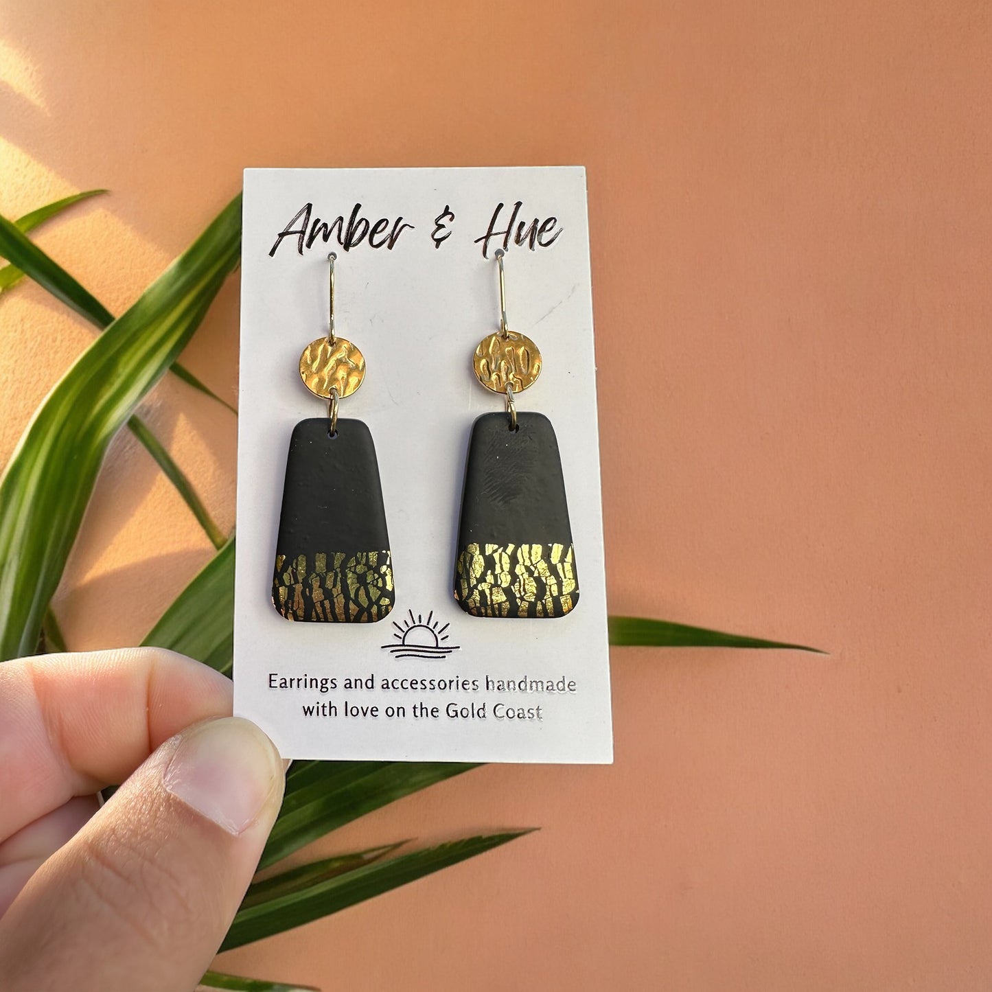 Black Golden Disk Hook Earrings