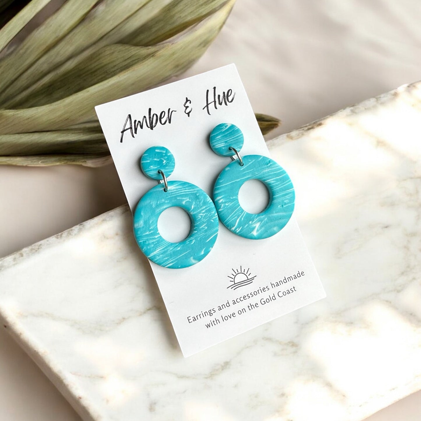 Aqua Marbled Hoop Dangle Earrings