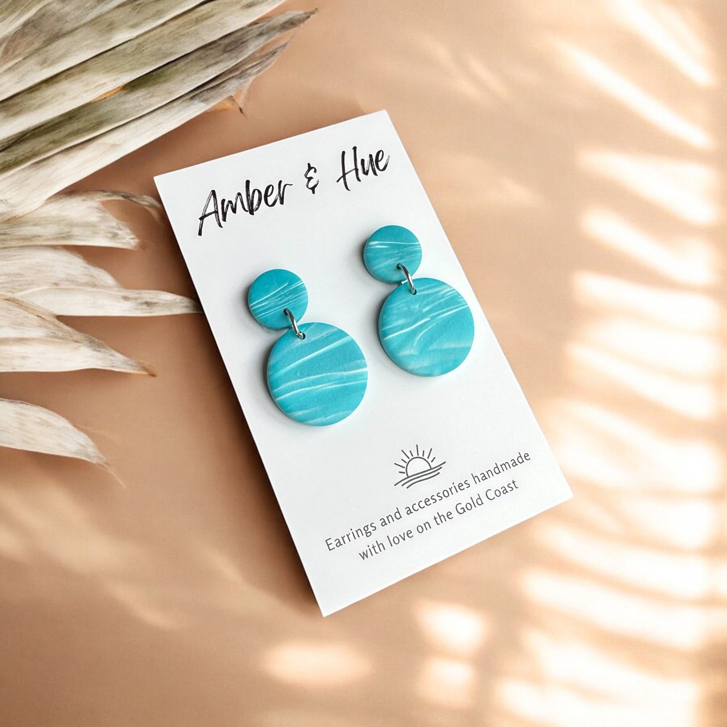 Aqua Marbled Small Round Dangle Earrings
