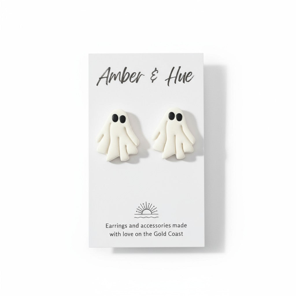 White Ghost Stud Halloween Earrings Set