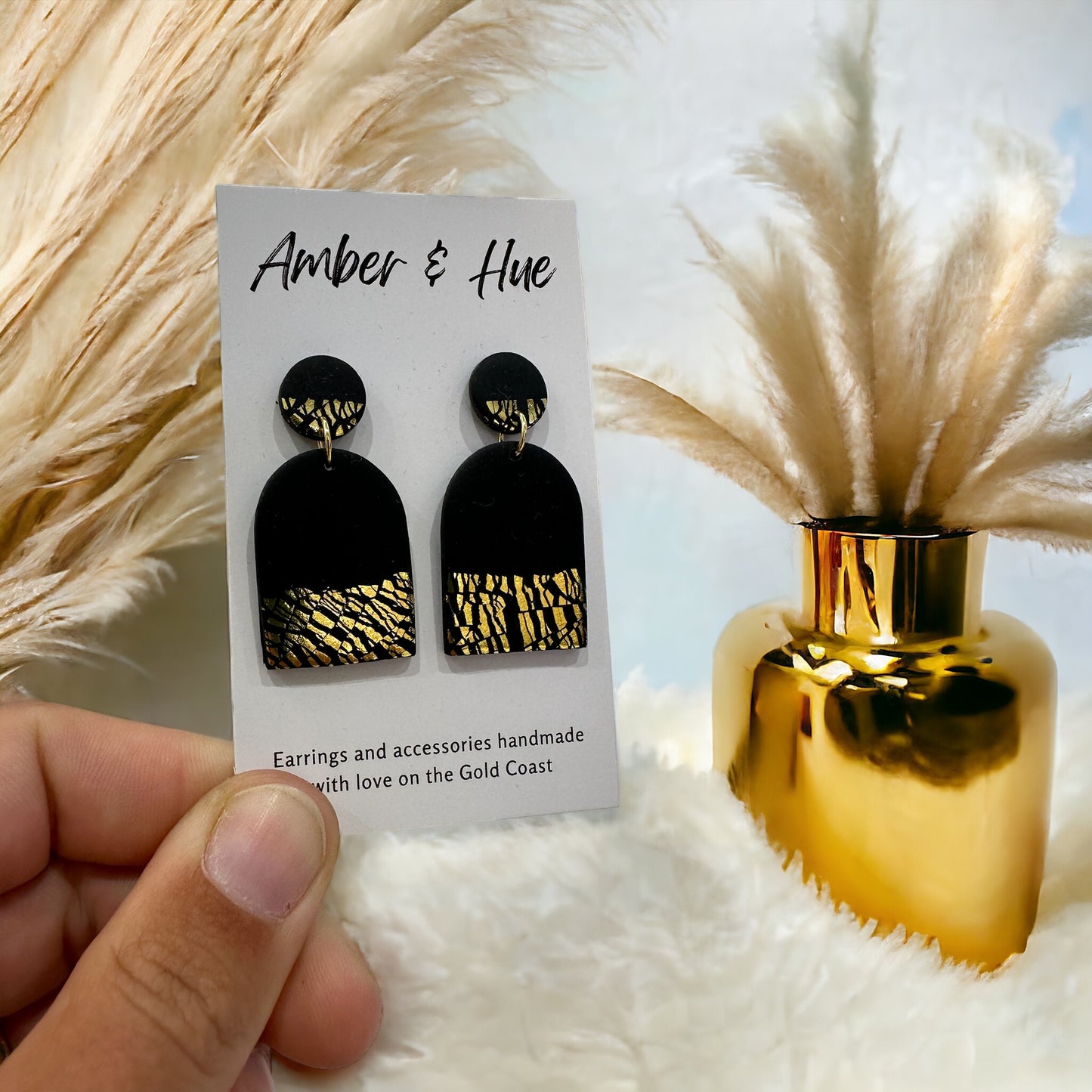 Black and Gold Arch Dangle Earrings