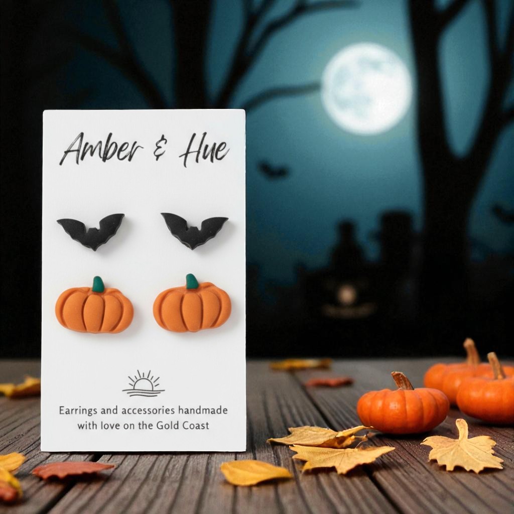 Bat & Pumpkin Halloween Earrings Stud Set