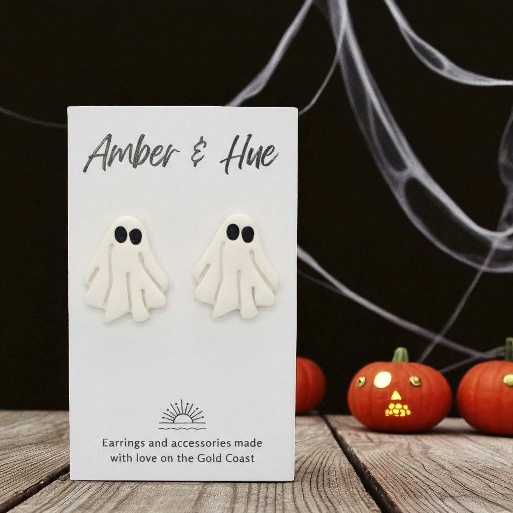 White Ghost Stud Halloween Earrings Set