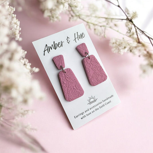 Pink Floral Imprint Dangle Earrings