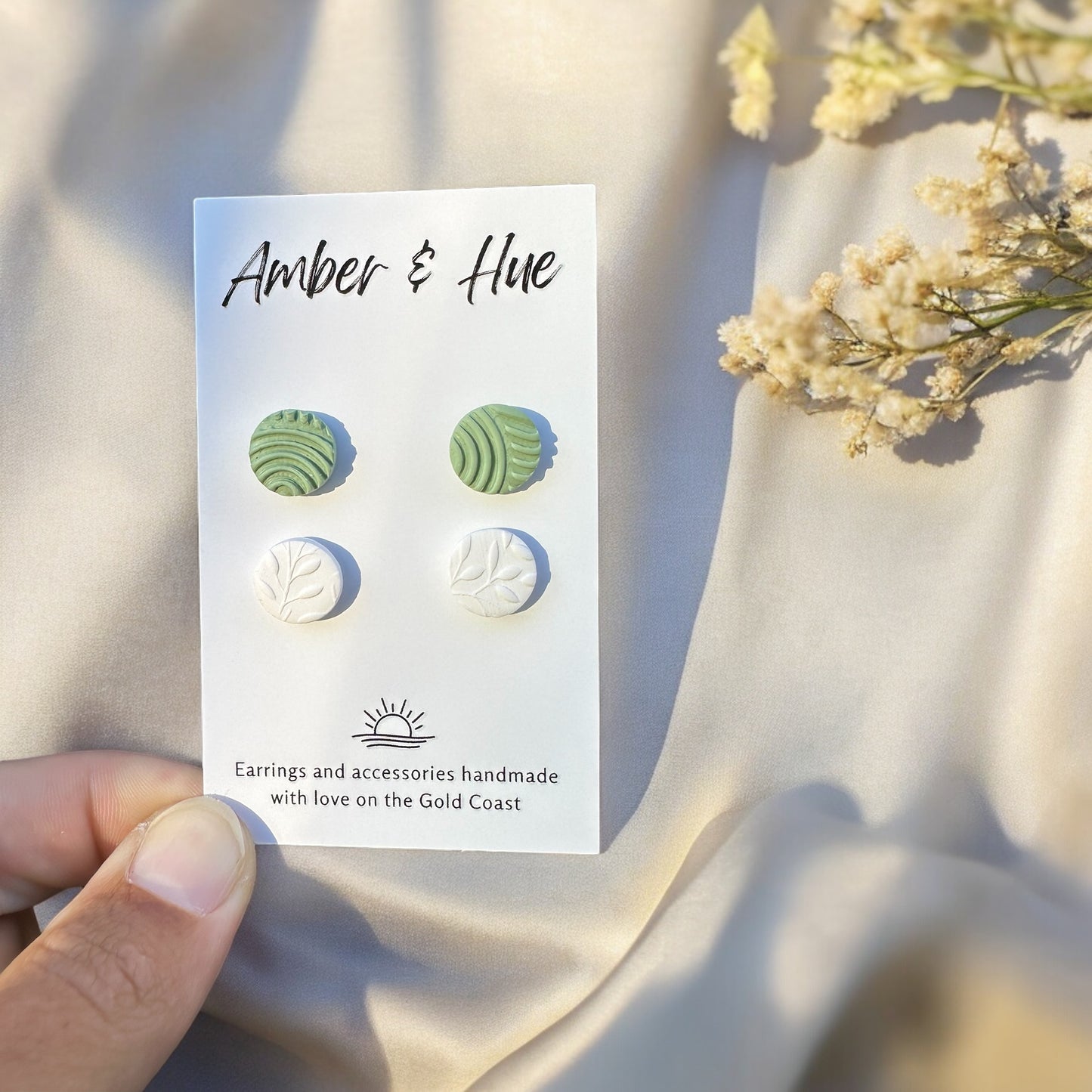 Stud Pack: White Leaf Imprint and Textured Green