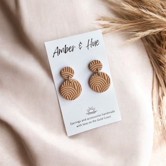 Tan Round Small Textured Dangle Earrings