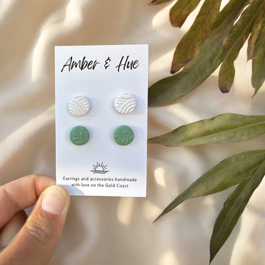 Stud Pack: Leaf Imprint Green and Textured White