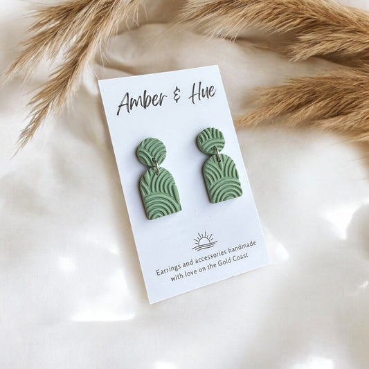 Arch Small Textured Green Dangle Earrings