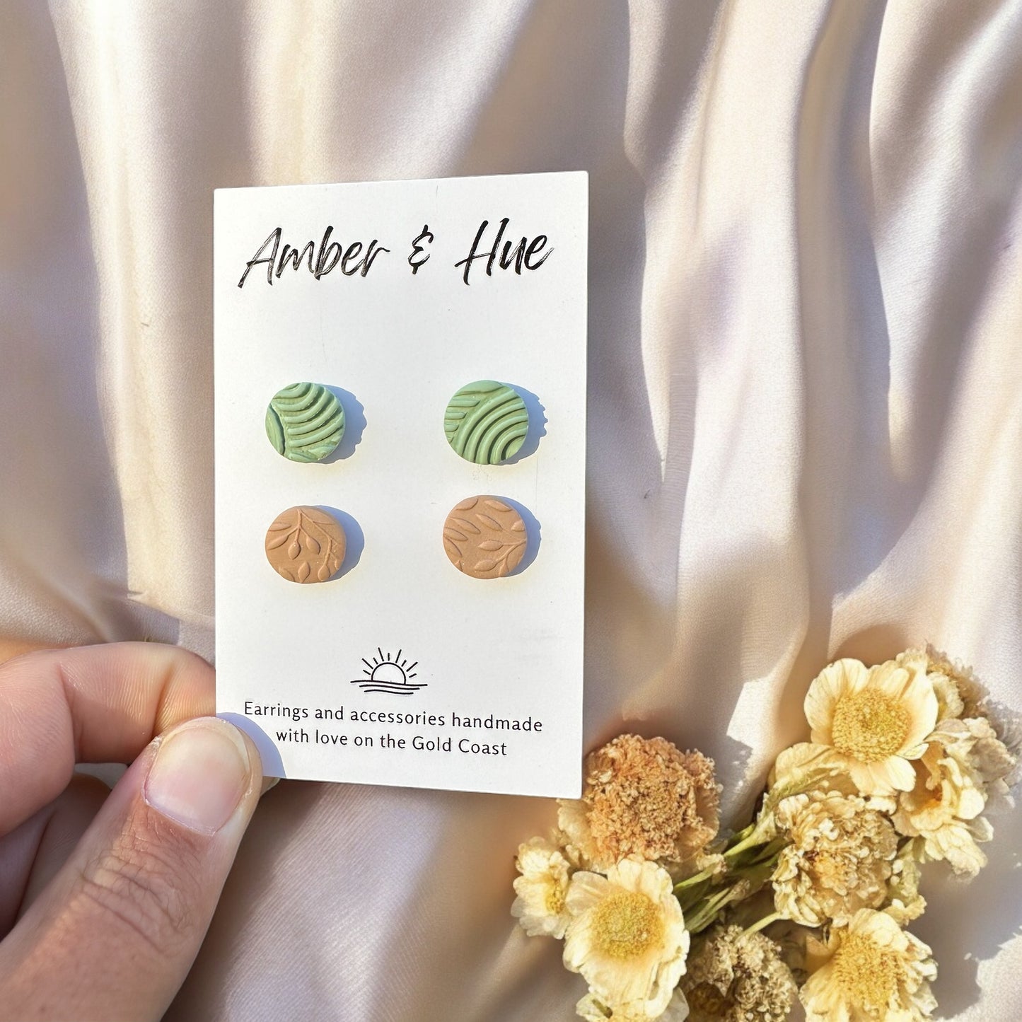 Stud Pack: Textured Green and Beige Leaf Imprint