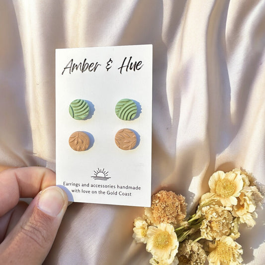 Stud Pack: Textured Green and Beige Leaf Imprint