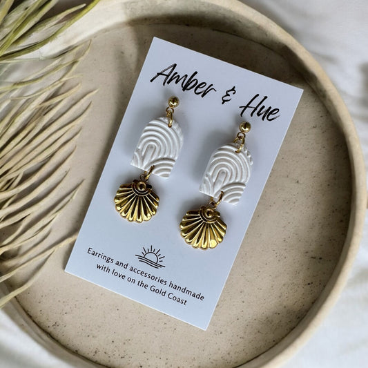 Seashell Textured White Dangle Earrings