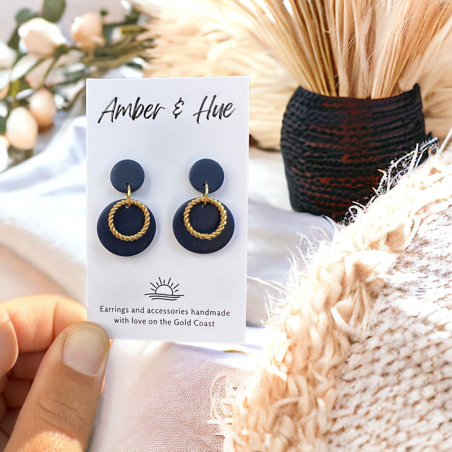 Navy Gold Circle Small Dangles