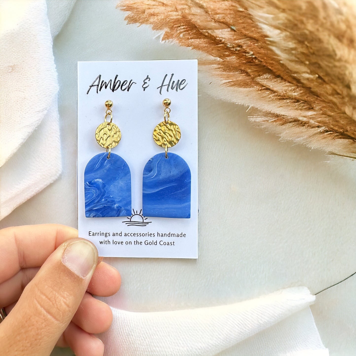 Gold Disk Ocean Arch Dangle Earrings