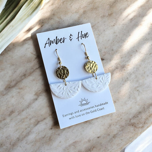 Rising Sun White Leaf Print Hook Earrings