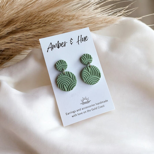 Textured Light Green Round Dangle Earrings