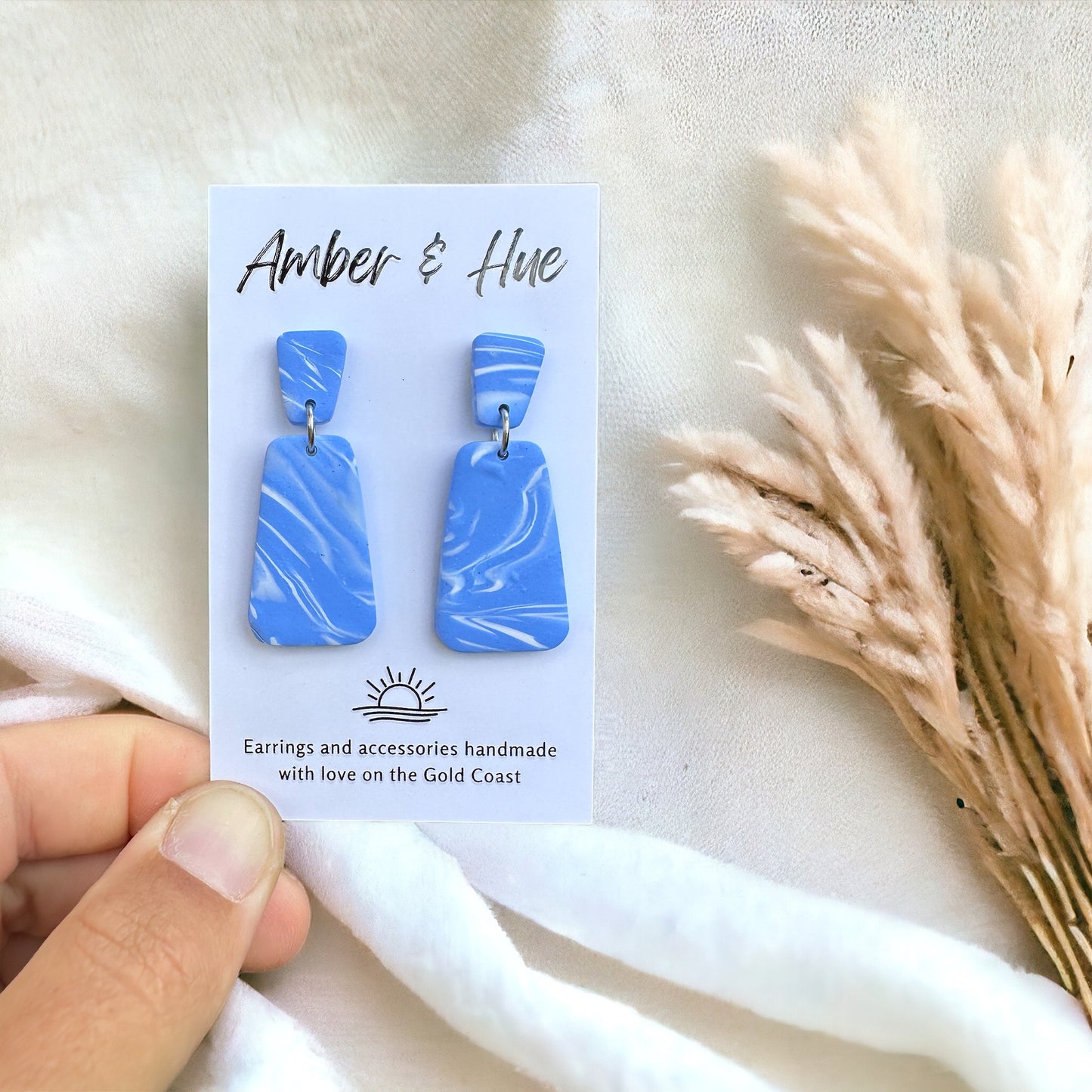 Sky Blue and White Dangle Earrings