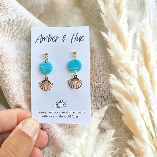 Aqua Seashell Dangle Earrings