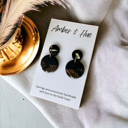 Small Black and Gold Dangle Earrings