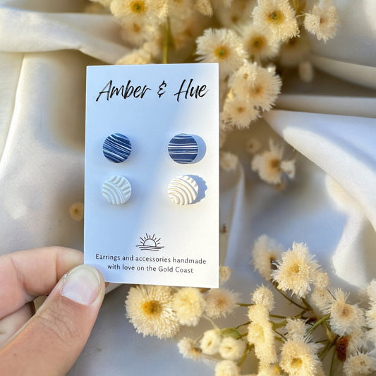 Stud Pack: Textured White and Marbled Navy Blue