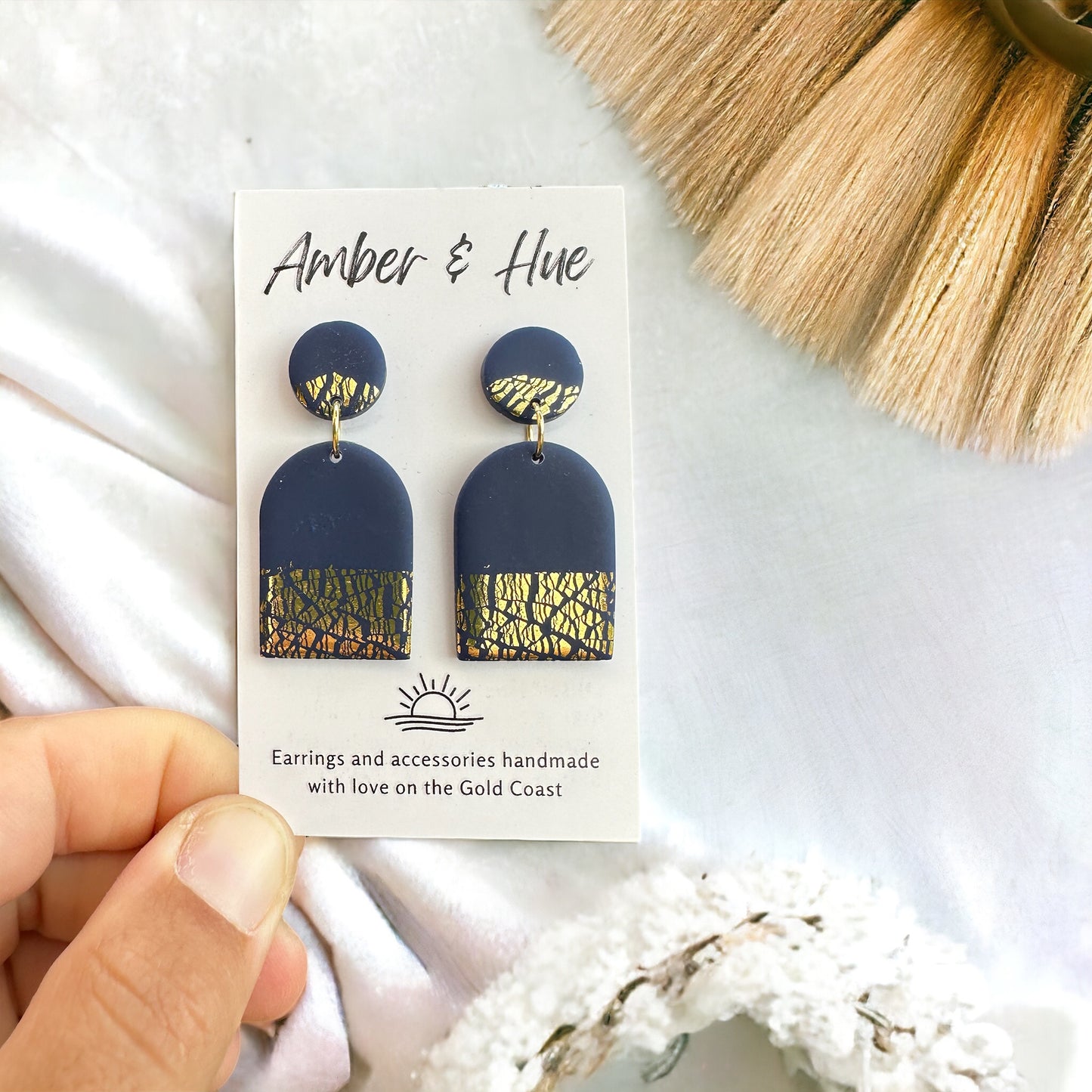 Navy Blue and Gold Arch Dangles