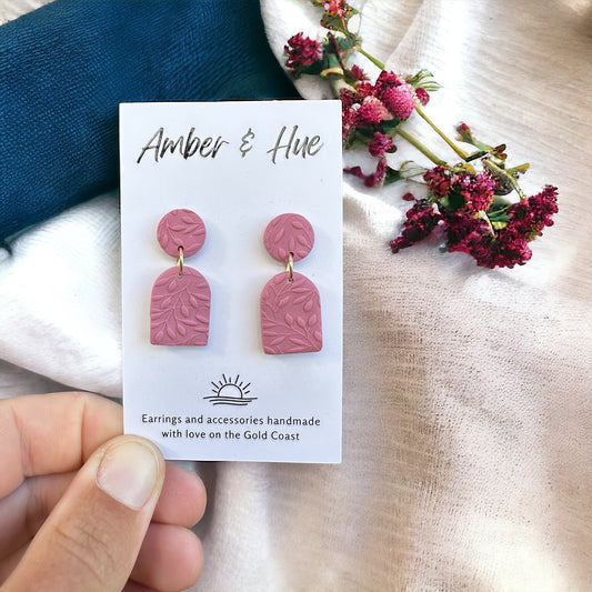 Pink Leaf Print Small Arch Dangles