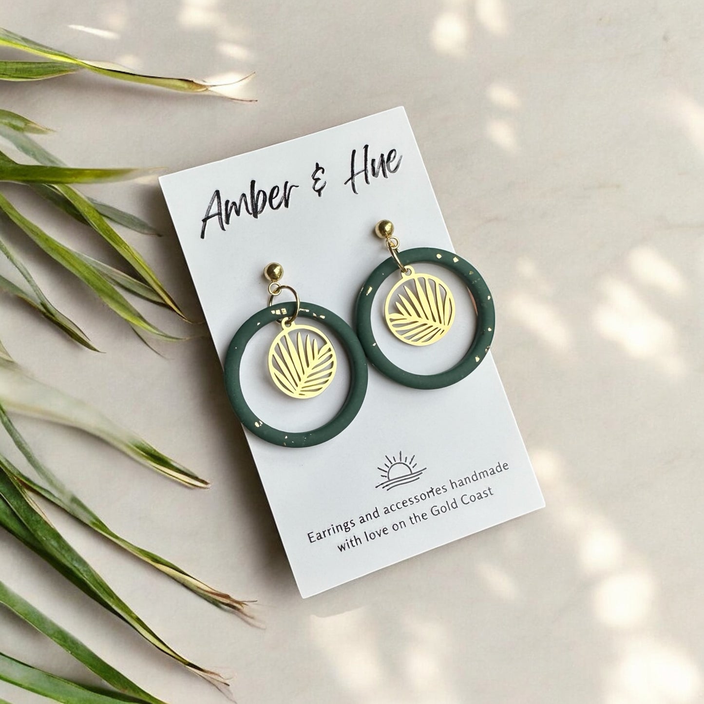Green and Gold Charm Hoop Dangle Earrings