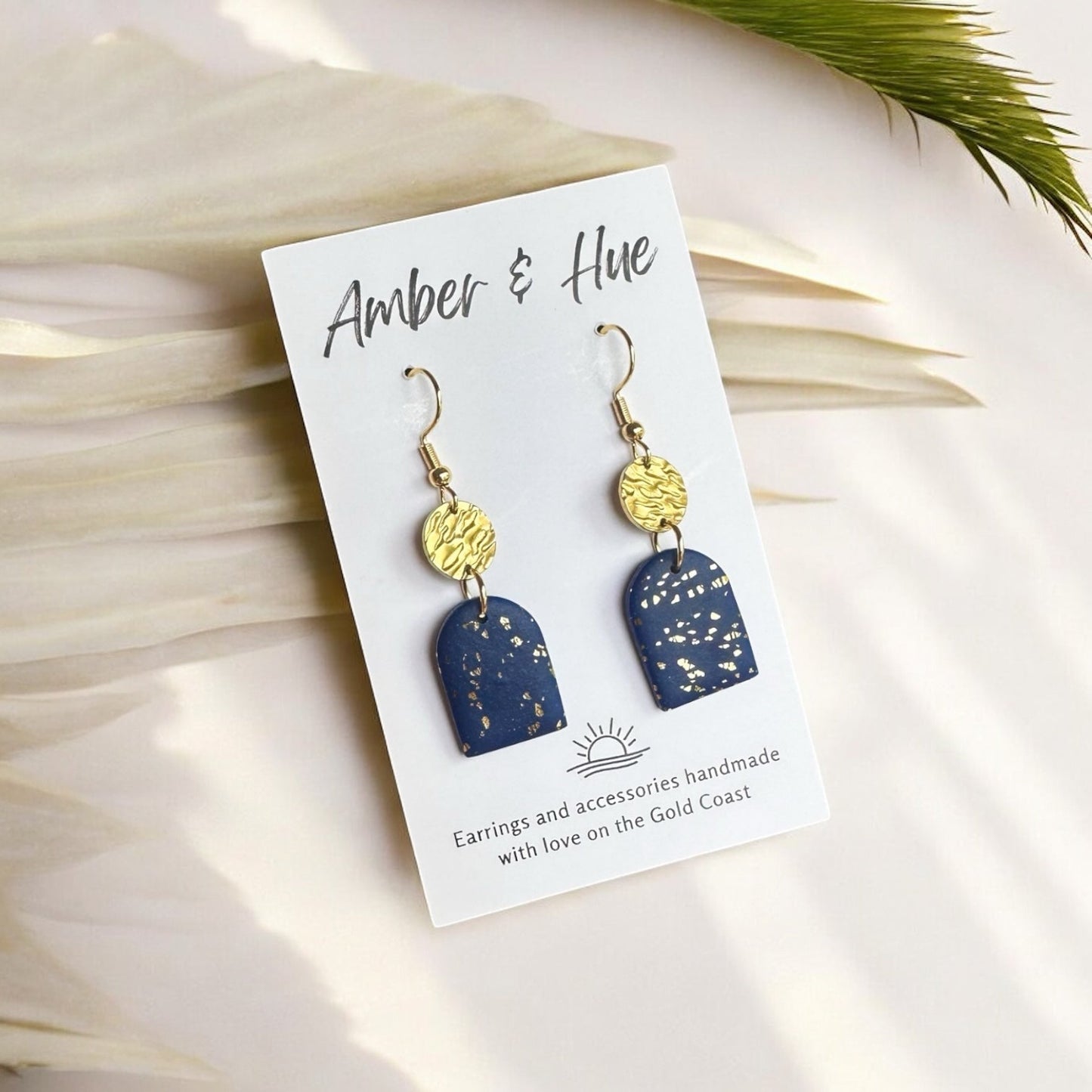 Navy Blue and Gold Shimmery Arch Hook Earrings