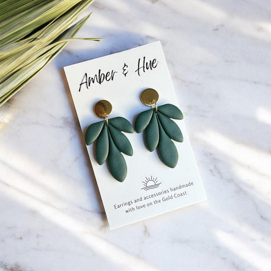 Green and Gold Flower Dangle Earrings