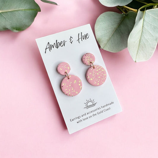 Pink and Gold Sparkle Round Dangle Earrings