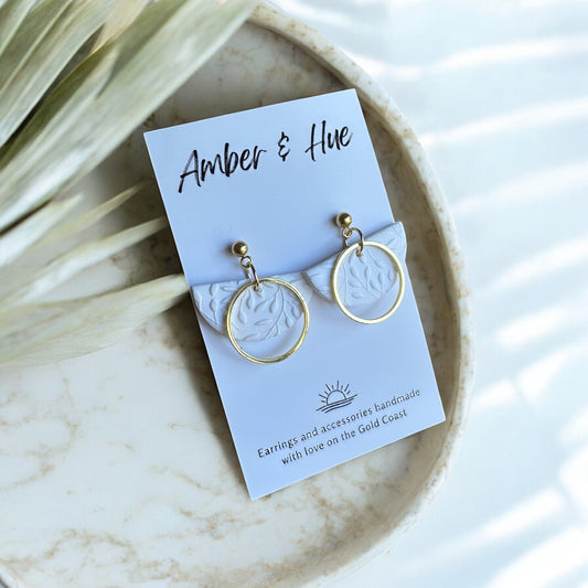 Half Circle White and Gold Dangle Earrings