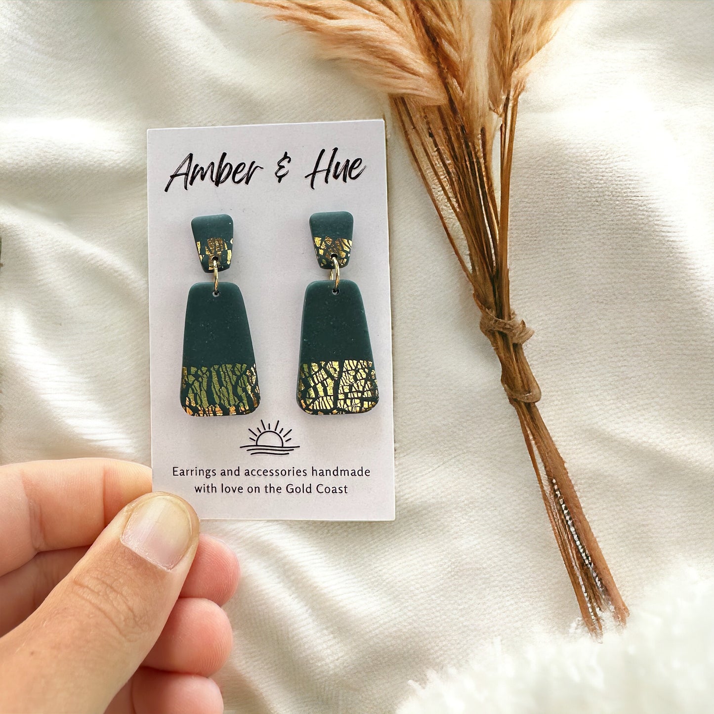 Green and Gold Dangle Earrings