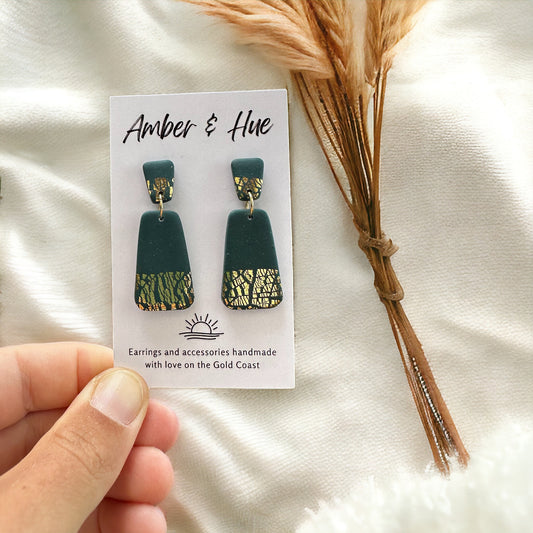 Green and Gold Dangle Earrings
