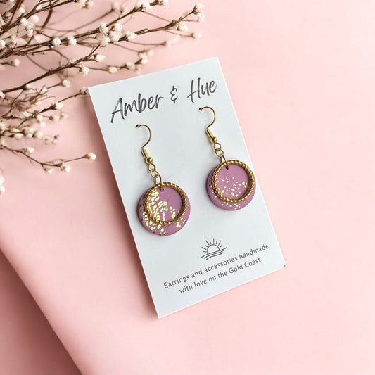 Pink and Gold Ring Shimmery Hook Earrings
