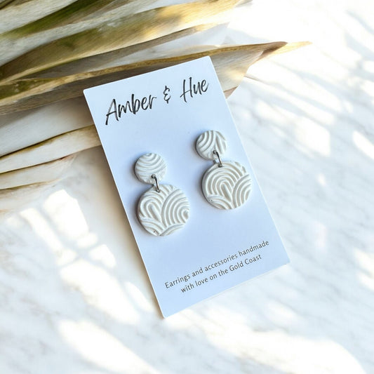 Small White Textured Round Dangle Earrings