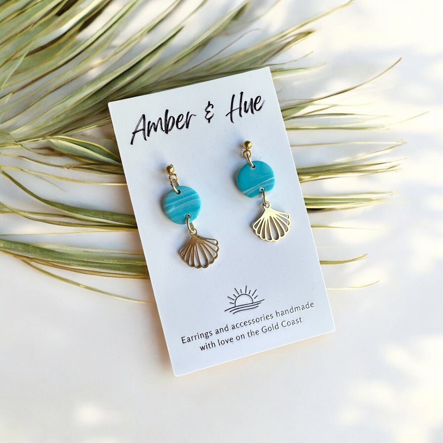 Aqua Seashell Dangle Earrings