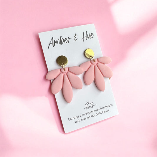 Pink and Gold Flower Dangle Earrings