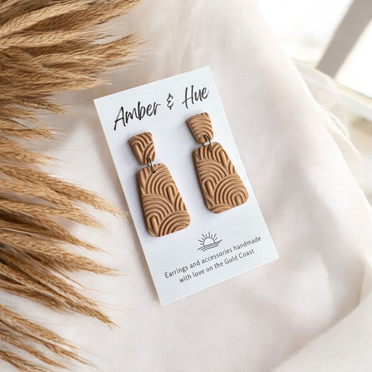 Tan Textured Dangle Earrings