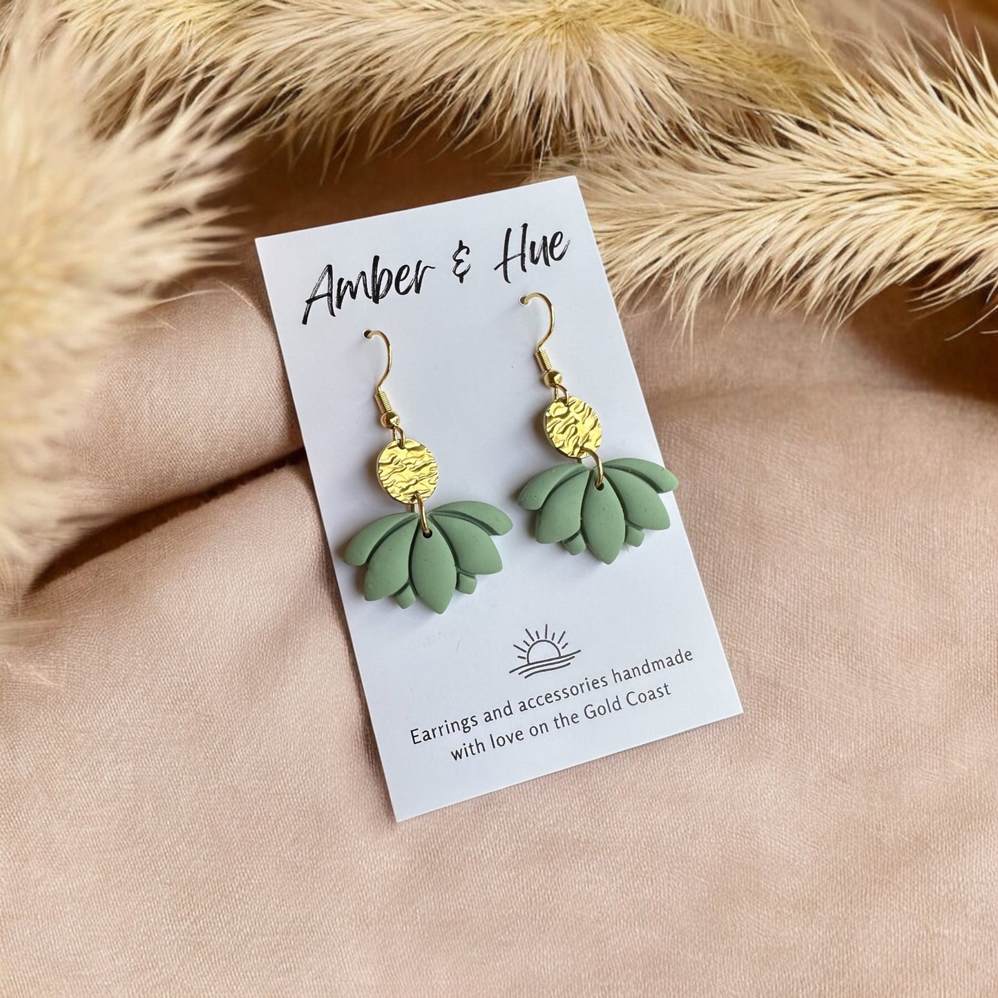 Light Green and Gold Lotus Hook Earrings